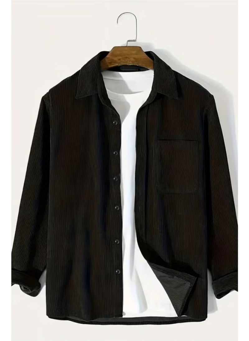Cool Tarz Men's Oversize Shirt Collar Velvet Long Sleeve Winter Shirt - Image 4